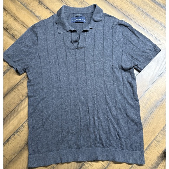 Abercrombie & Fitch Other - Abercrombie Gray Featherweight Sweater Knit Ribbed Short Sleeve V-neck Polo L